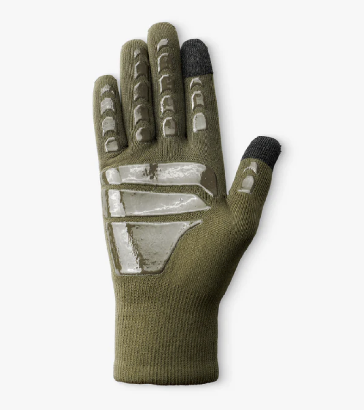 Olive green glove with black touch tip 