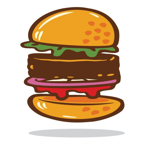 Illustration of a colorful hamburger on a white background