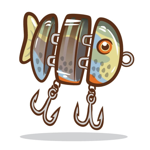 Illustration of a fishing lure with two hooks on a white background