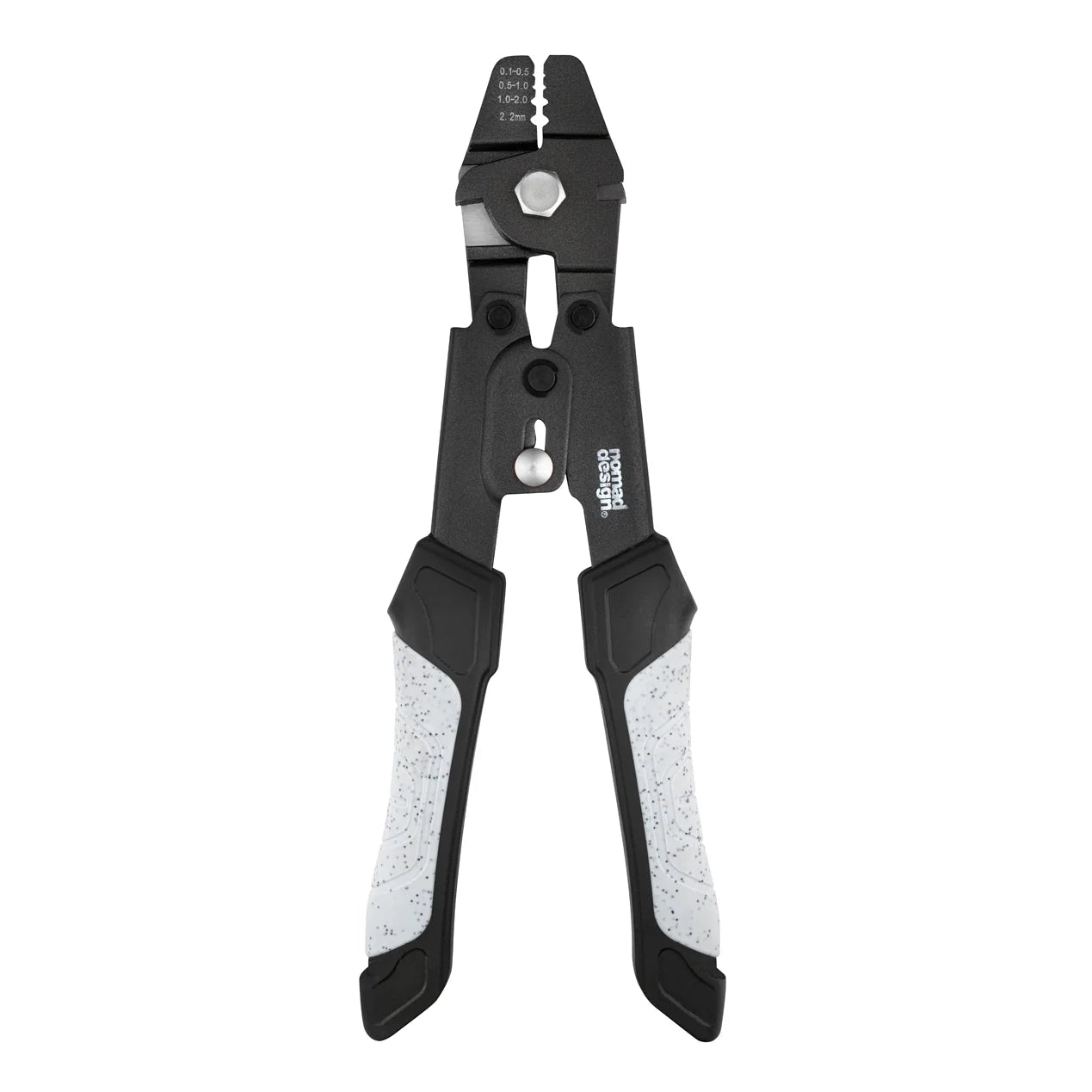 A pair of black and silver wire strippers with textured white and black handles, shown against a plain white background.