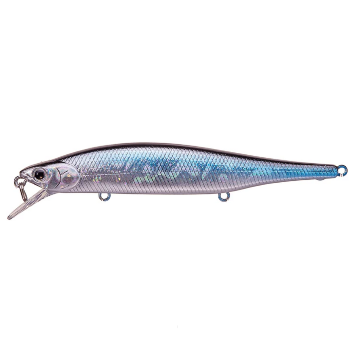 A silver and blue scaled fishing lure with a dark top stripe, shown on a white background with the text 'Aurora Black' underneath.