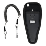 Black lanyard with carabiner and pouch on a white background, featuring 'nomad design' branding.