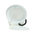 A white plastic bucket with a clear plastic lid secured by metal screws, featuring a black braided rope handle and a white plastic splash guard, shown on a white background.