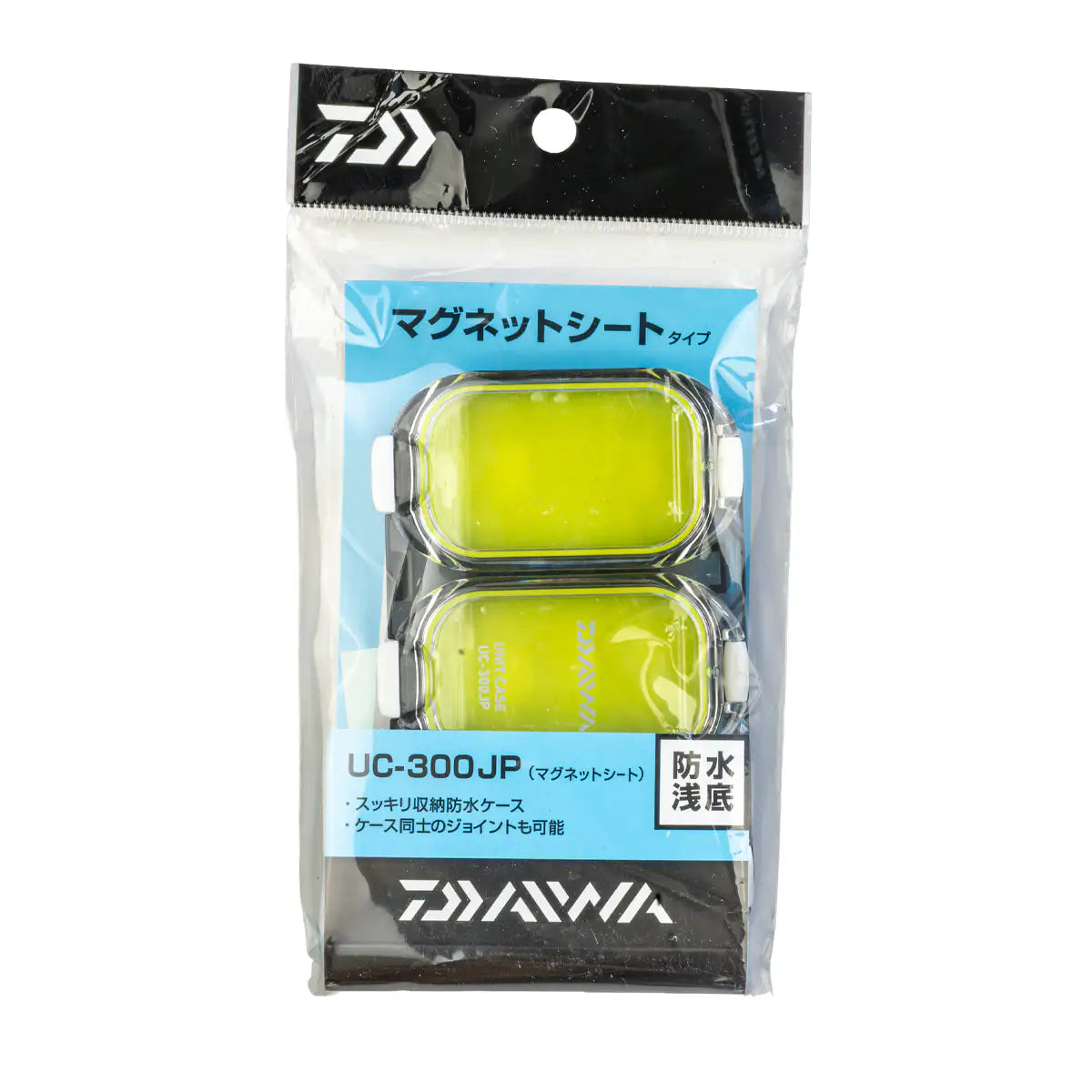 Packaged product with a clear window showing two yellow items, branded 'Daiwa'.