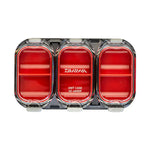 Red fishing lure case with 'Daiwa' branding on a white background