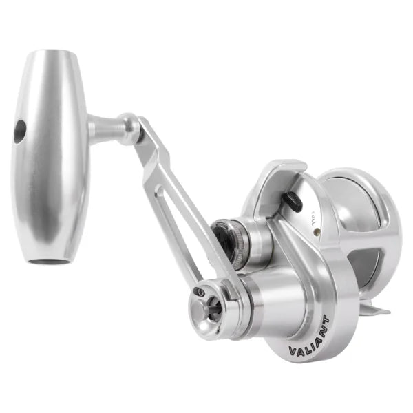 Silver fishing reel on a white background