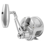 Accurate Valiant reel silver in color on a white background