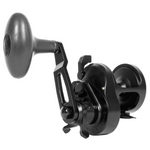 Black fishing reel on a white background