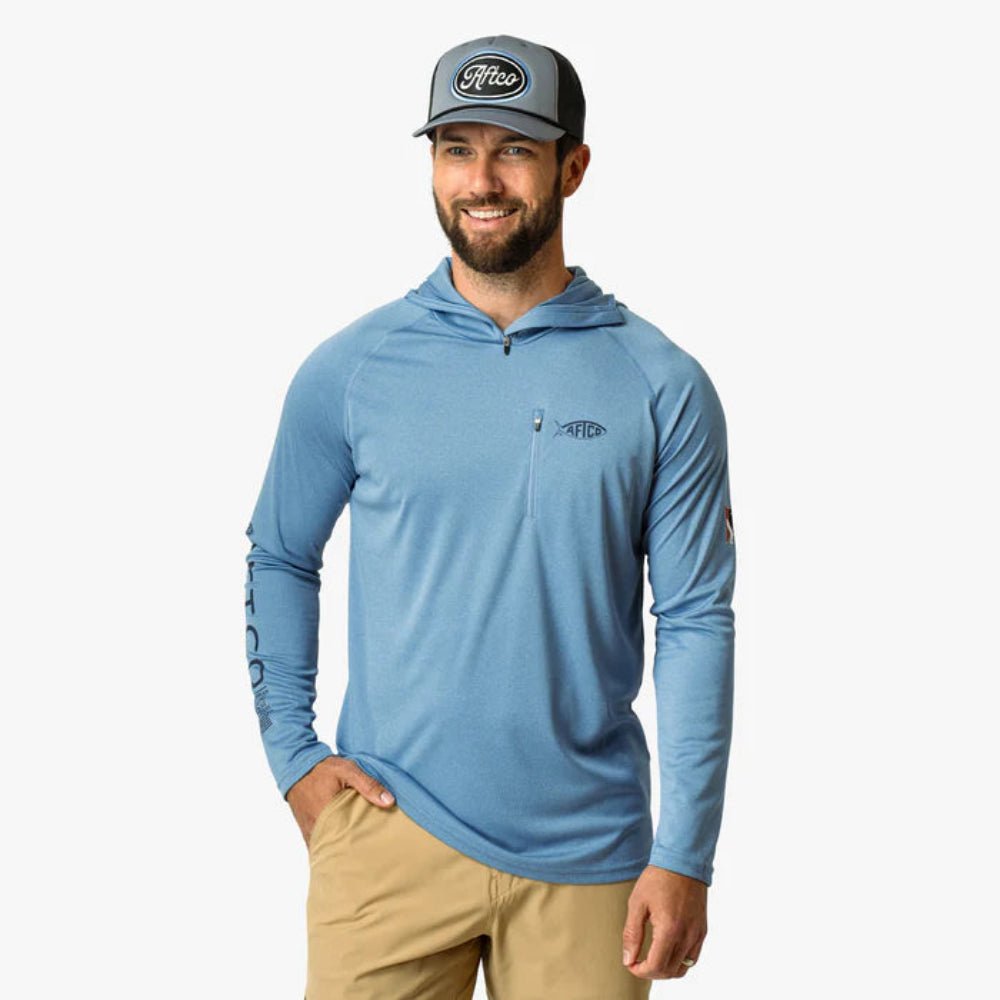 Aftco Jason Christie Hooded LS Performance Shirt - Blue Shadow Heather