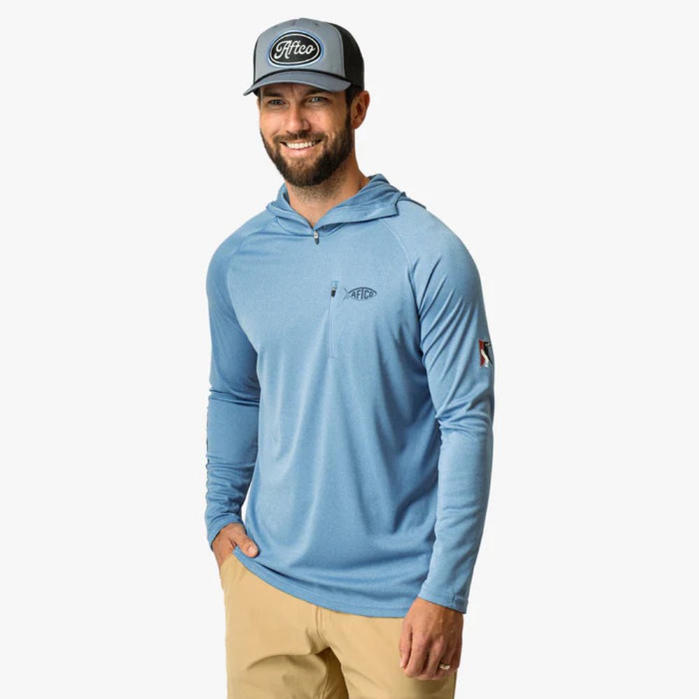 Aftco Jason Christie Hooded LS Performance Shirt - Blue Shadow Heather