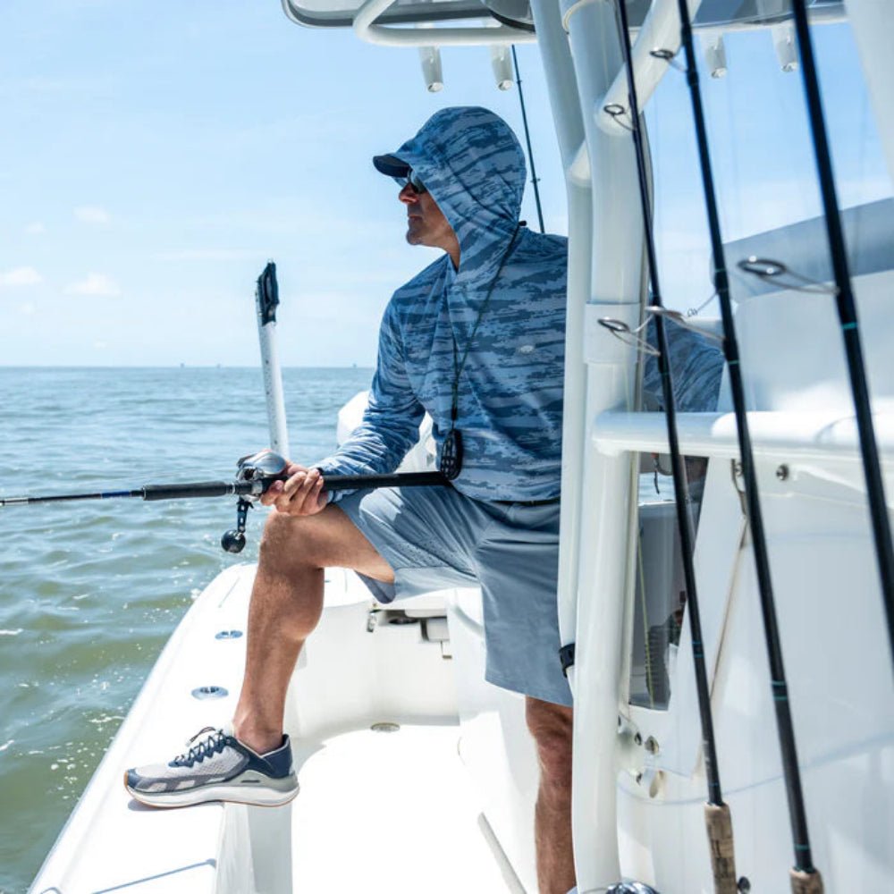 Aftco Ocean Bound Hooded Performance Shirt - Blue Shoreline Camo