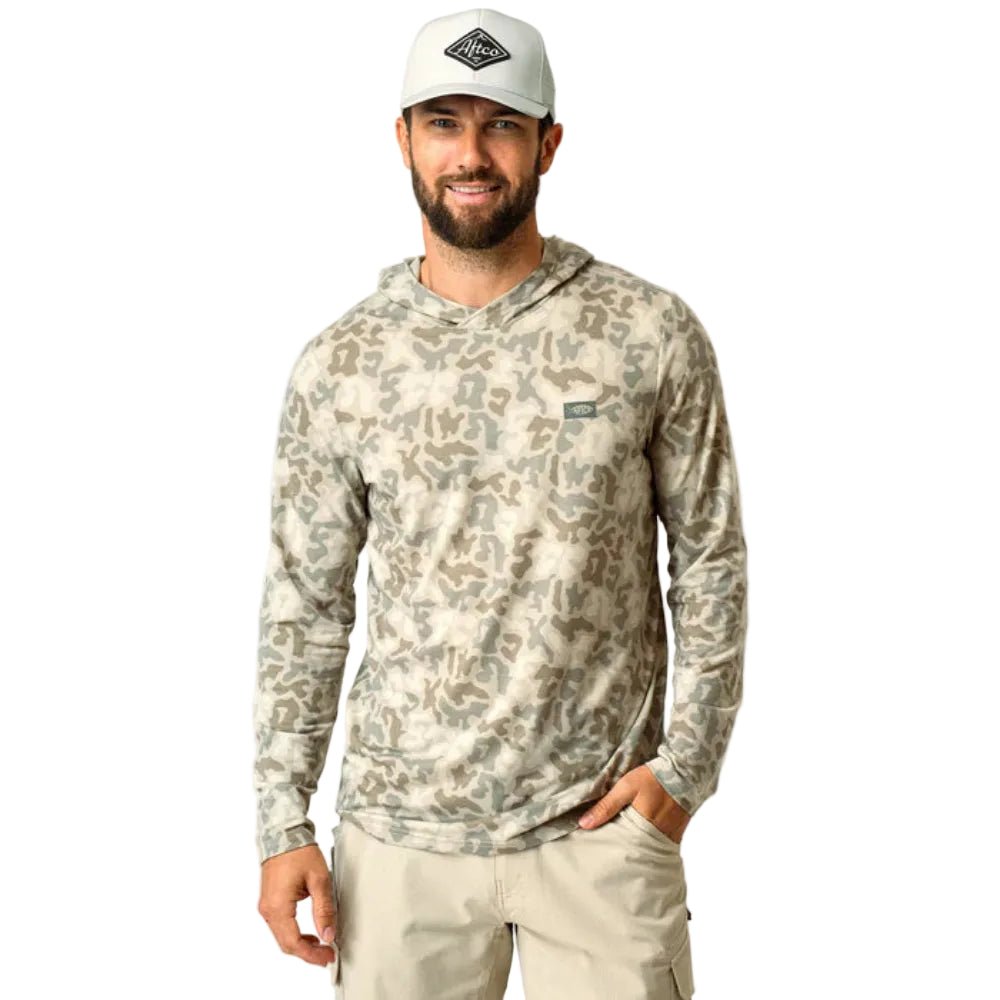 Aftco Ocean Bound Hooded Performance Shirt - Sand Grouper Camo