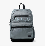 Gray backpack with 'AFTCO' branding on a white background