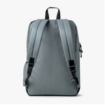 Gray backpack with black straps on a white background