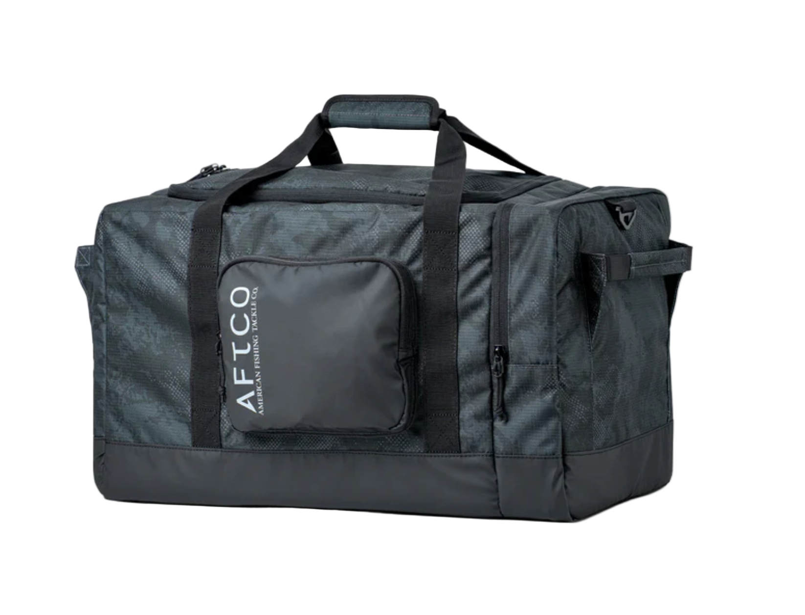 Black duffel bag with AFTCO logo on a white background