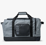 Gray and black duffel bag with AFTCO logo on a white background