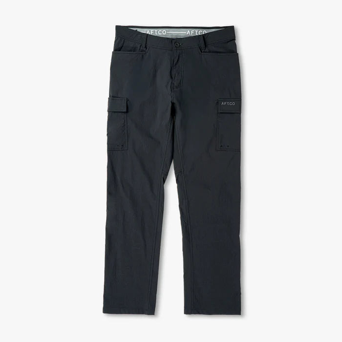 Black cargo pants on a white background
