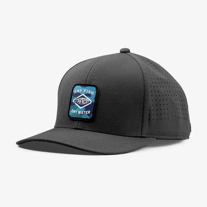 Gray cap with a blue patch on a white background