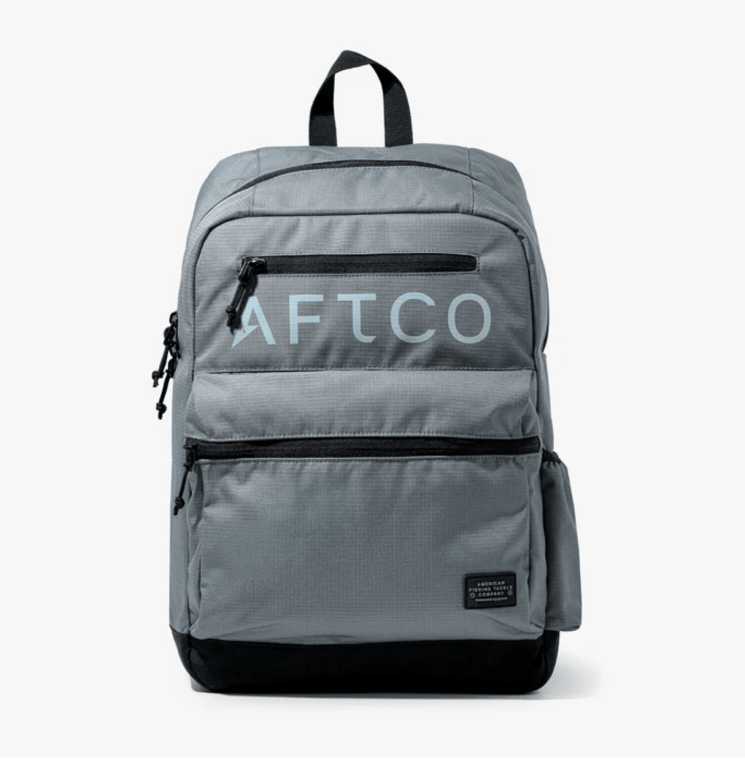AFTCOAftco Schoolie Backpack - Tackle BagsGray backpack with 'AFTCO' branding on a white backgroundABP002/CHR