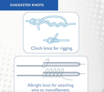AFWAFW Titanium Tooth Proof Leader Wire Black Oxide - WireDiagram showing suggested knots with text labels on a white background.STIO30B - 15FT