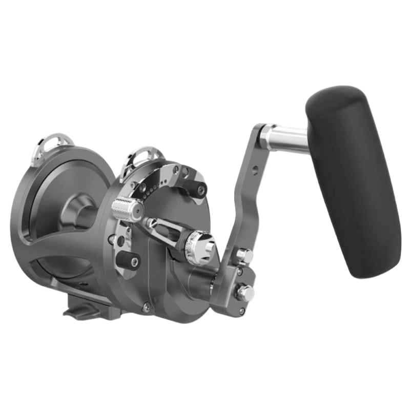 AvetAvet HXW 5/2 Raptor Plus Non - MC 2 Speed Reels - Conventional Lever Drag ReelsFishing reel with a black handle on a white backgroundHXW5/2RAP - PLUS - GM