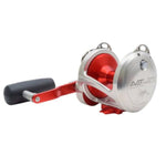 AvetAvet HXW 5/2 Raptor Plus Non - MC 2 Speed Reels - Conventional Lever Drag ReelsRed and silver fishing reel on a white backgroundHXW5/2RAP - PLUS - SIL/RED