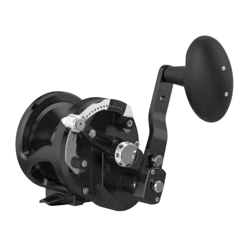 AvetAvet JX 6/3 Raptor MC Plus 2 Speed Reels - Conventional Lever Drag ReelsBlack fishing reel on a white backgroundJX6/3RAPMC - PLUS - BLK