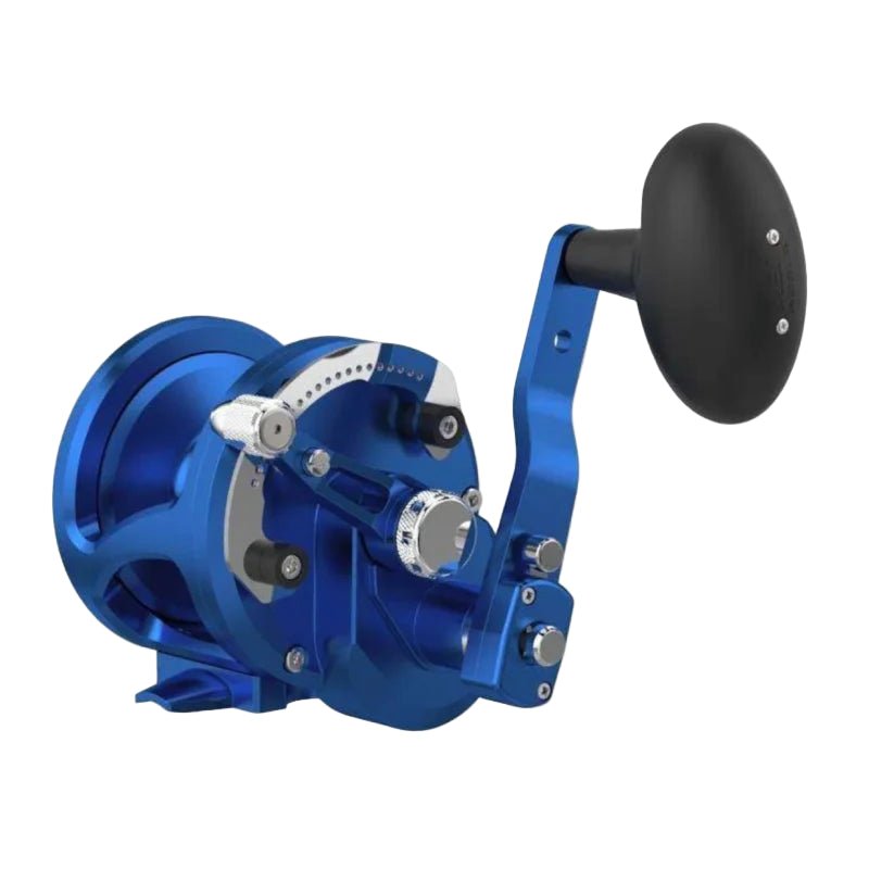 AvetAvet JX 6/3 Raptor MC Plus 2 Speed Reels - Conventional Lever Drag ReelsBlue fishing reel with a black handle on a white backgroundJX6/3RAPMC - PLUS - BLU