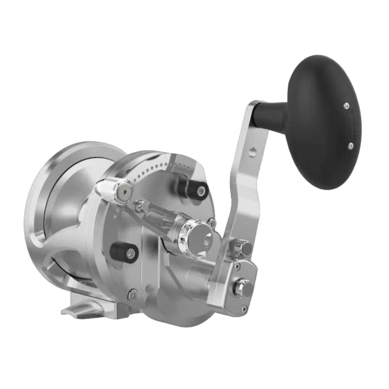 AvetAvet JX 6/3 Raptor MC Plus 2 Speed Reels - Conventional Lever Drag ReelsFishing reel with a black handle on a white backgroundJX6/3RAPMC - PLUS - SIL