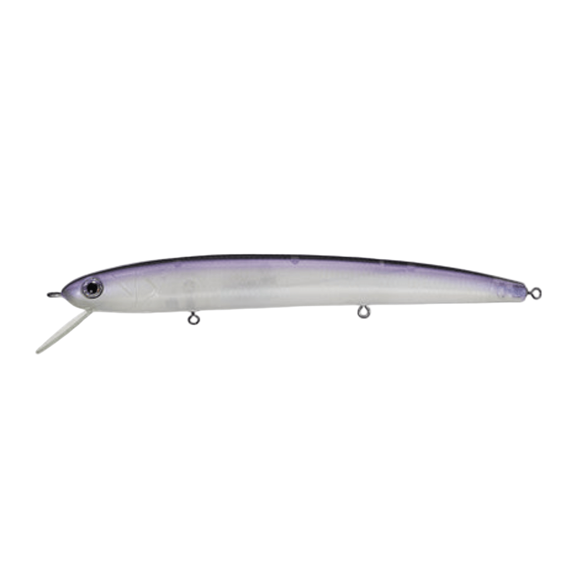 DaiwaDaiwa HMKL Minnow Steez Custom 137SP - JerkbaitFishing lure with a white and purple body on a black backgroundHM137SPK6