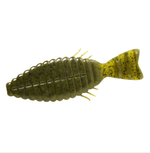 DepsDeps Bull Flat 3" Creature Bait - Creature BaitsFishing lure with a segmented body and yellow speckles on a white background3BF12