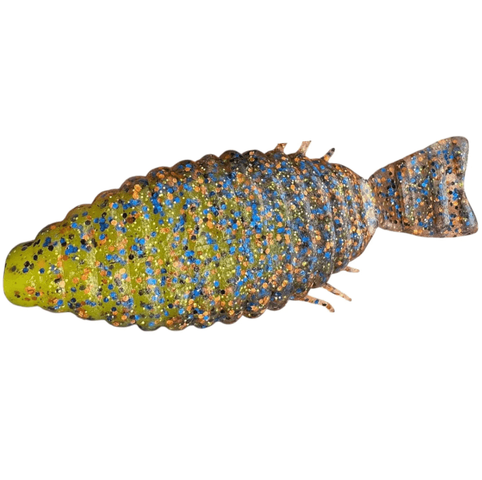DepsDeps Bull Flat 3" Creature Bait - Creature BaitsColorful fishing lure with a speckled pattern on a white background3BFAA06