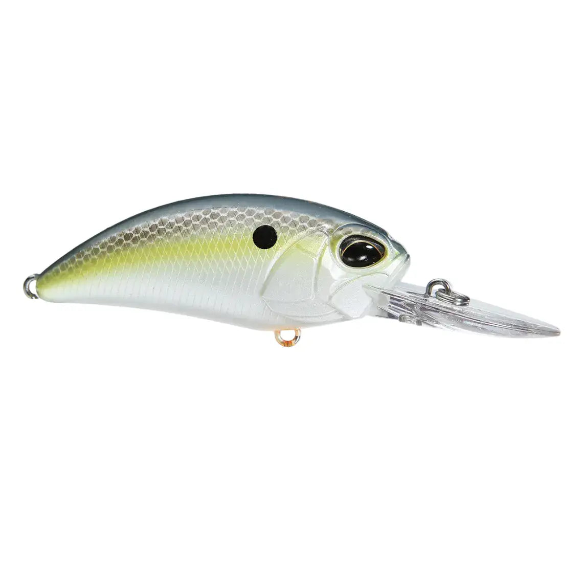 Fishing lure with a gradient color pattern on a white background