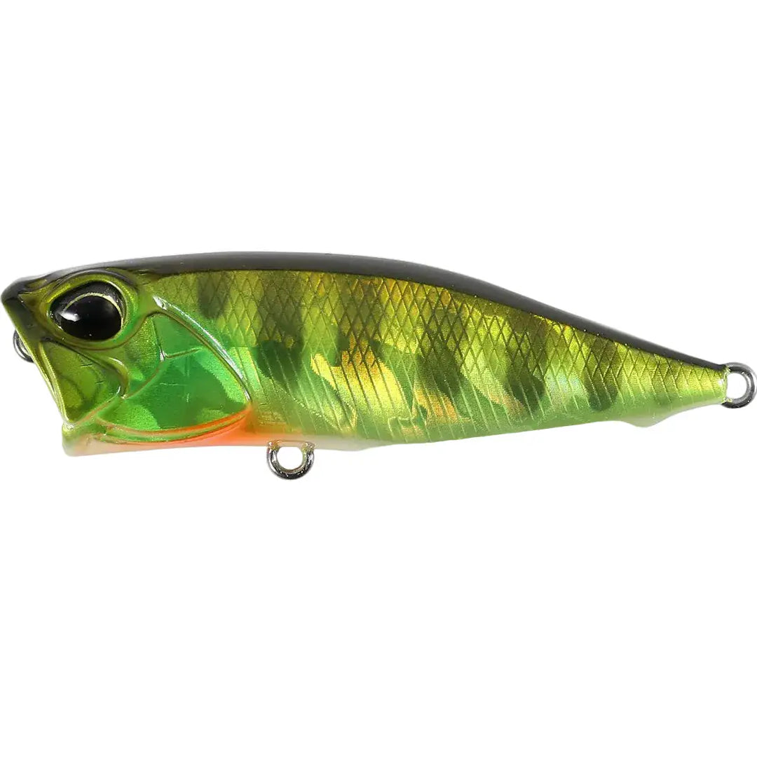 Fishing lure with a green and silver body on a white background