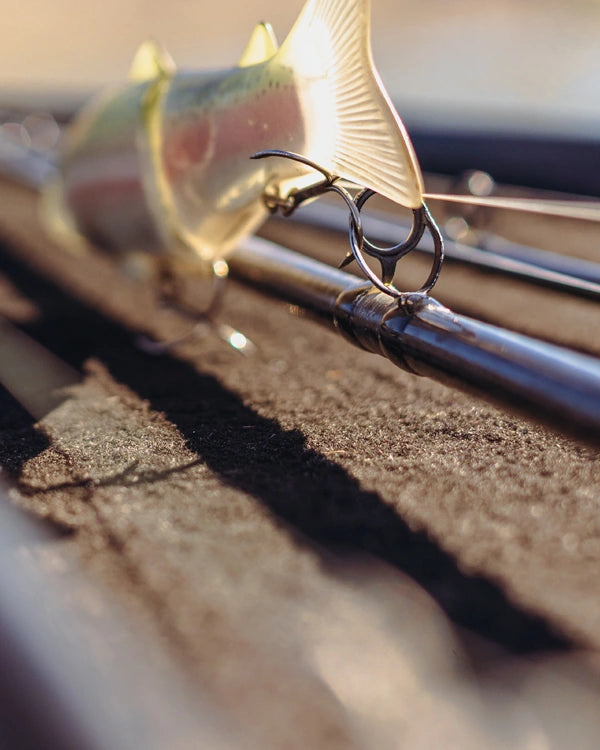 Close-up of a fishing lure on a fishing rod