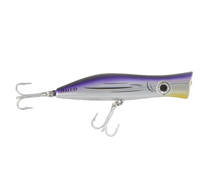 HalcoHalco Roosta Popper 135 - TopwaterFishing lure with purple and silver color scheme on a white backgroundHI0318 - 197