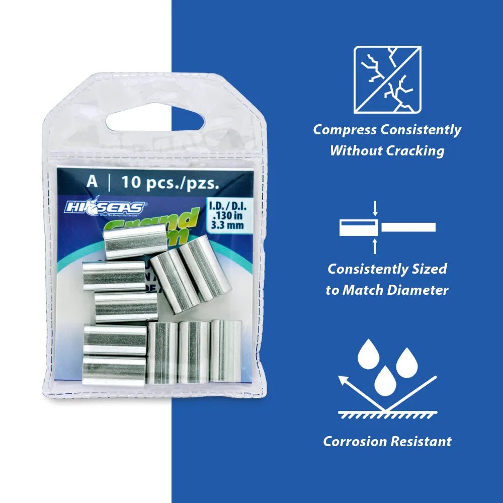 Hi - Seas Grand Slam Aluminum Sleeves - Premium Monofilament Crimps