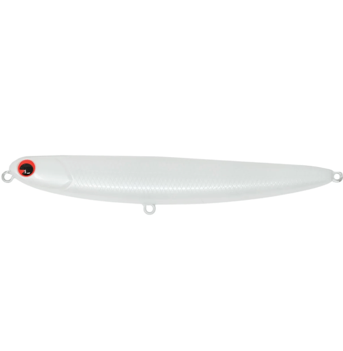 ImaIma Skimmer 110 Topwater Lure - TopwaterWhite fishing lure with a red eye on a white backgroundISK110 - A