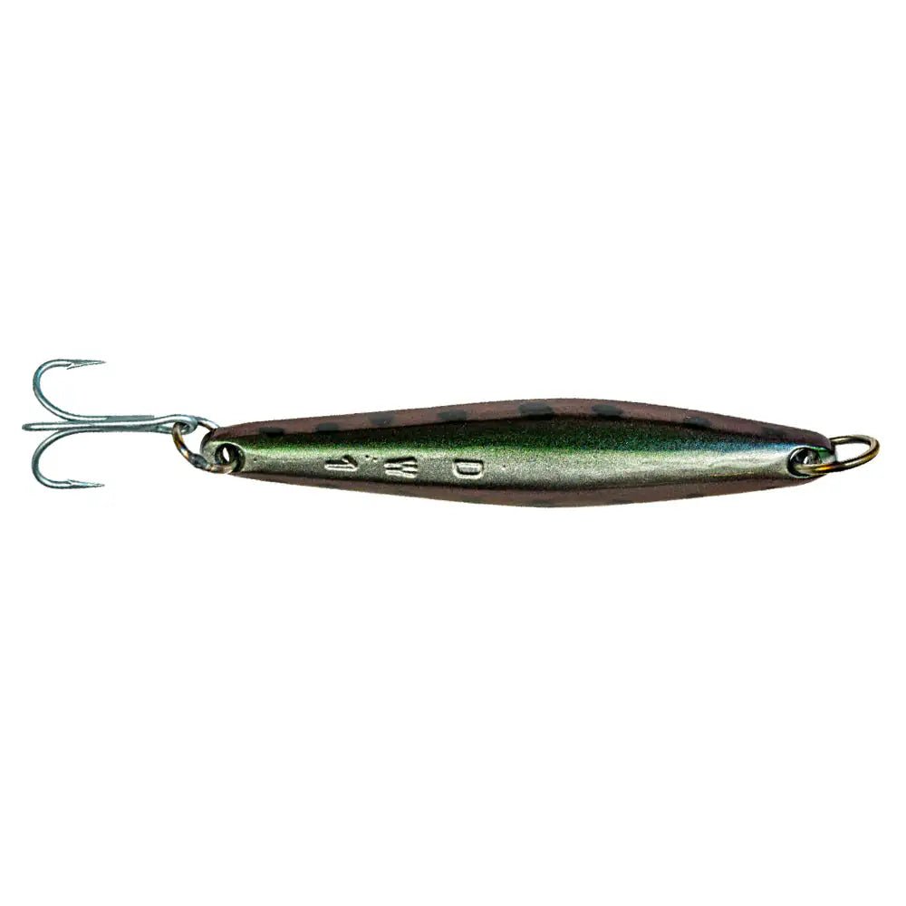 Fishing lure with treble hook on a white background