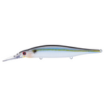 A 4.5-inch hard fishing lure with a pearl threadfin design, featuring a silver-white body, a dark blue-black back, and a yellow-green stripe, shown against a white background with product text below.