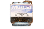 MustadMustad 35647 Bronze Classic Treble Hooks 25PK - Treble HooksMustad round bend treble hooks in a clear container with a label on a brown textured backgroundMUS490