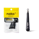 NakoNako Skinny Free Rig Tungsten Weights - Tungsten WeightsNako tungsten sinker package with a black sinker on a white backgroundWSFR1 - 4 - 5P