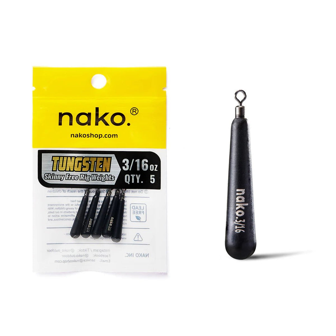 NakoNako Skinny Free Rig Tungsten Weights - Tungsten WeightsNako tungsten sinker with packaging on a white backgroundWSFR3 - 16 - 5P