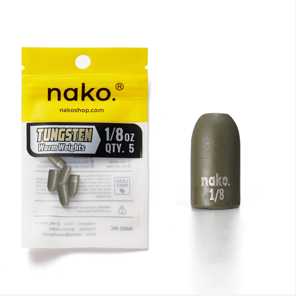 NakoNako Tungsten Worm Weights - Tungsten WeightsNako tungsten worm weights packaging with a single weight on a white backgroundWWW1 - 16 - 5P - GP
