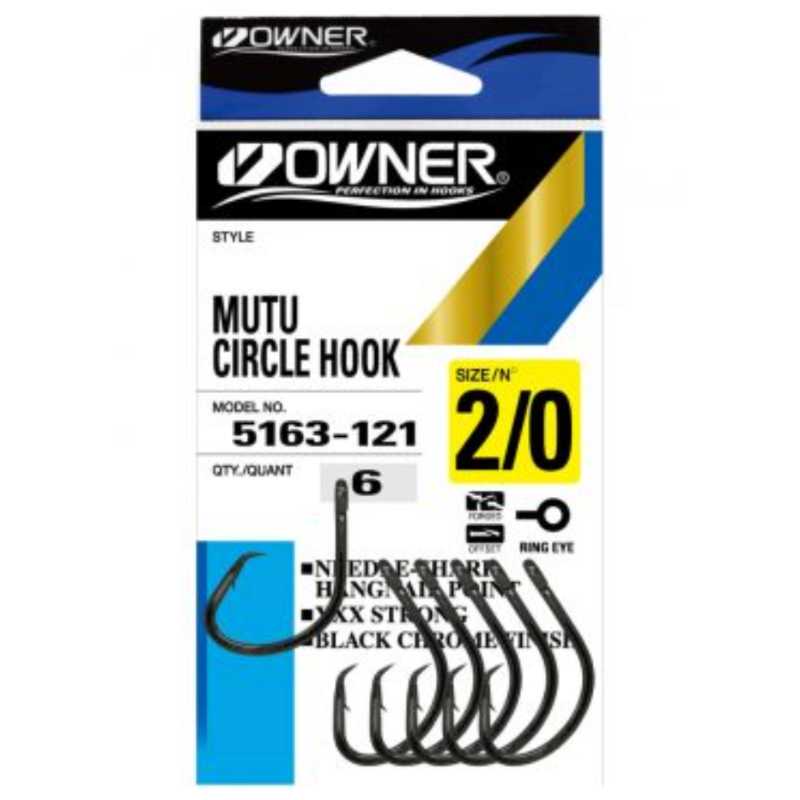 pack of owner mutu circle hooks in the package.  