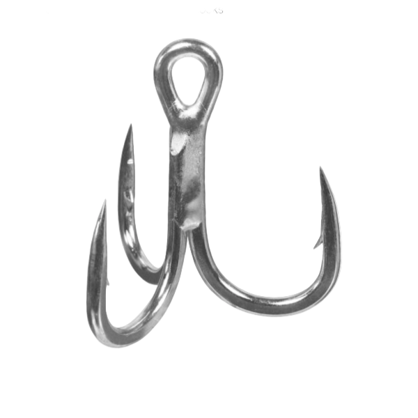 Metallic fishing hook on a white background