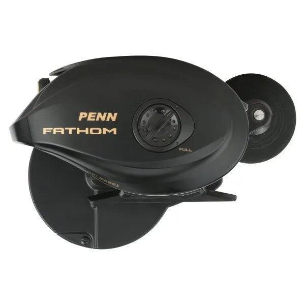 PennPenn Fathom 500 Low Profile Bait casting Reel - Casting ReelsBlack Penn Fathom fishing reel on a white backgroundFTH500LP