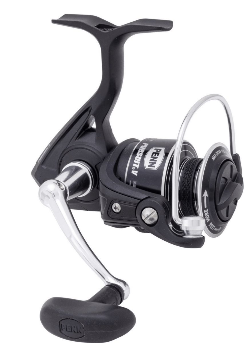 PennPenn Pursuit V Spinning Reel - Spinning ReelsFishing reel with black and silver design on a white backgroundPURV2500