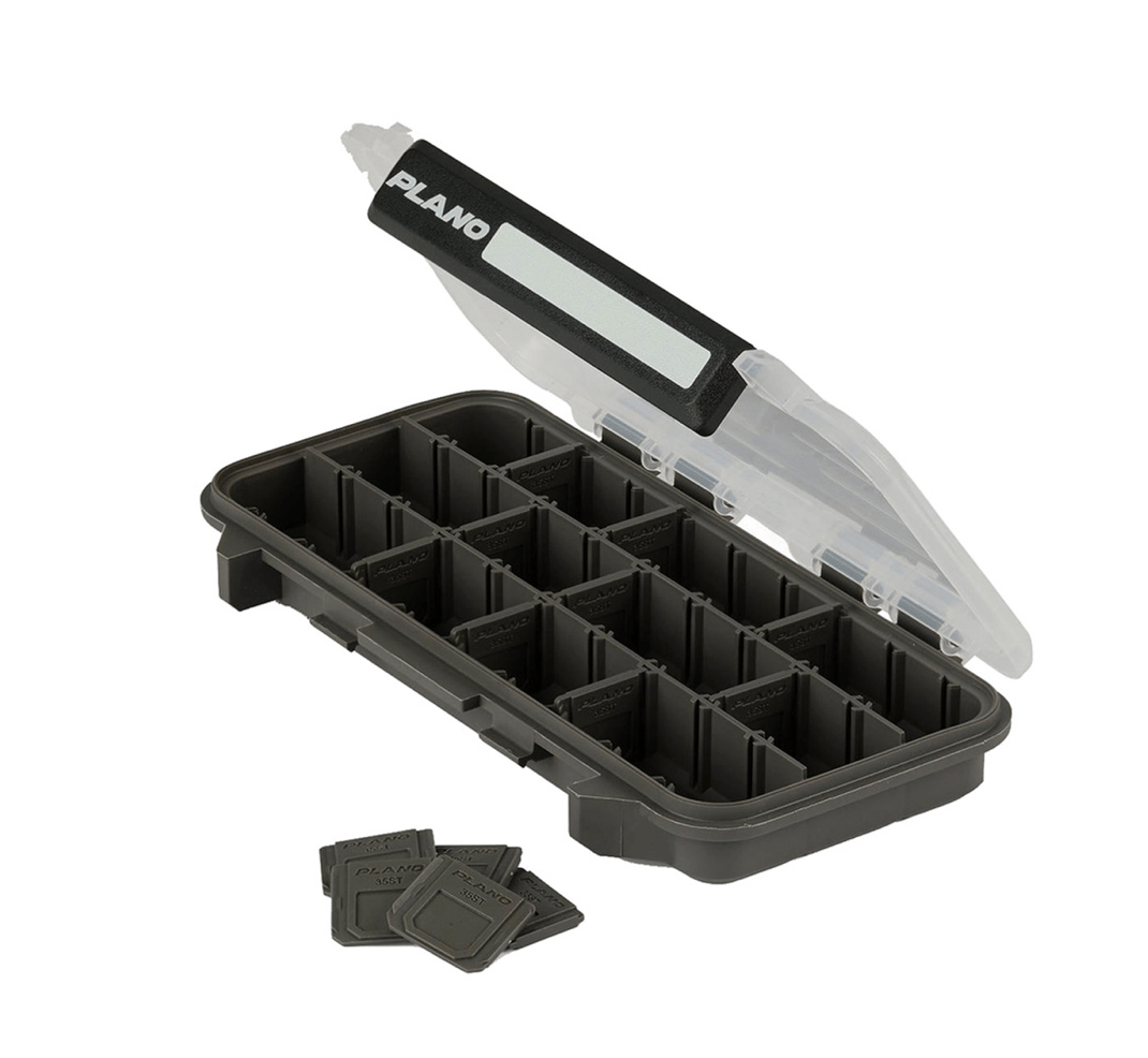 PlanoPlano StowAway Standard Utility Box - Tackle BoxesBlack fishing tackle box with a lid, compartments, and Plano branding on a white background.PLASTOW3500STD