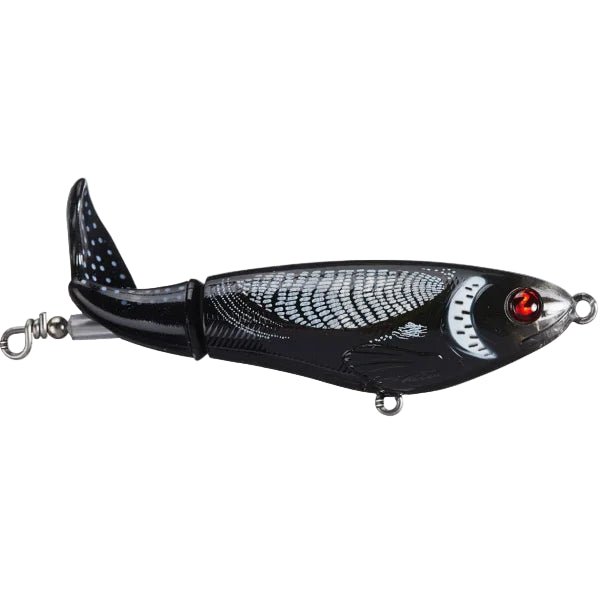 River2SeaRiver2Sea Whopper Plopper 90 Topwater Lure - TopwaterBlack and silver fishing lure with a red eye on a white backgroundRIV409